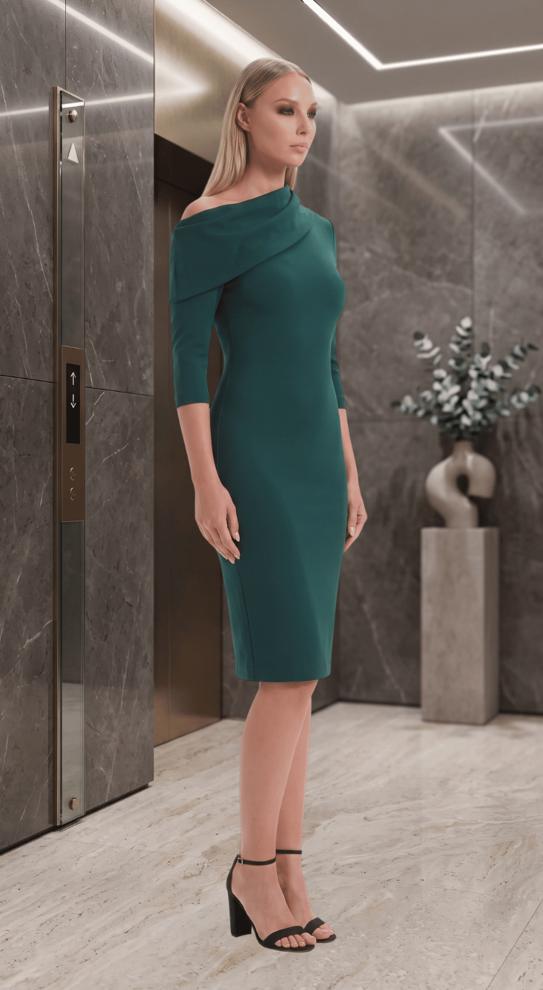 Off shoulder dress in Green - Hospitality & Guest Services