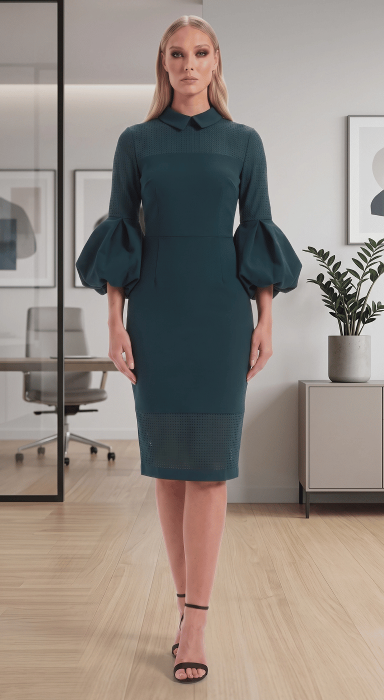 Green Dress with puffy sleevs - Executive