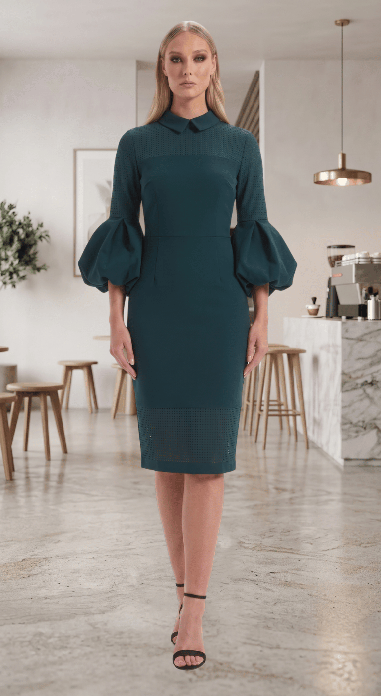 Green Dress with puffy sleevs - Hospitality & Guest Services