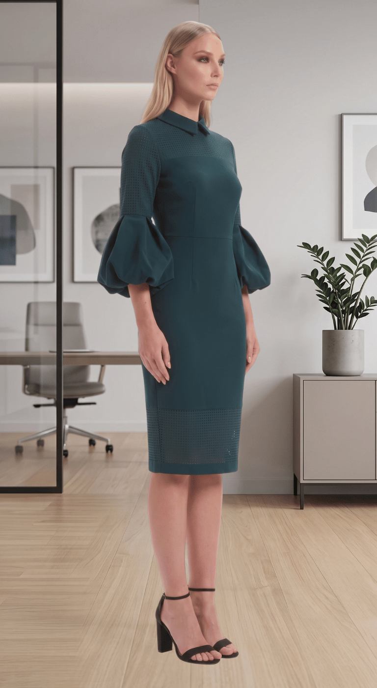 Green Dress with puffy sleevs - Executive