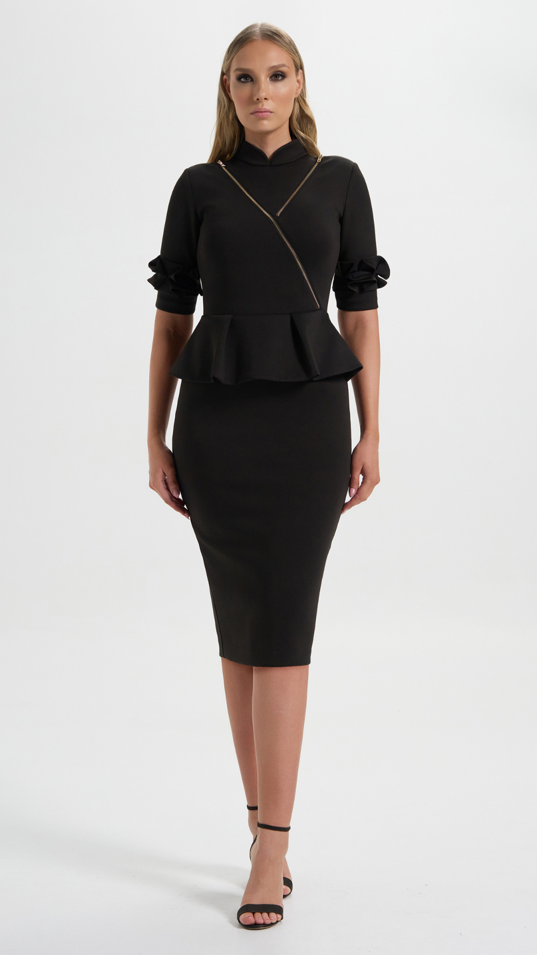 The Commandress in Black with peplum details perfect for your boardroom events (Front Details)