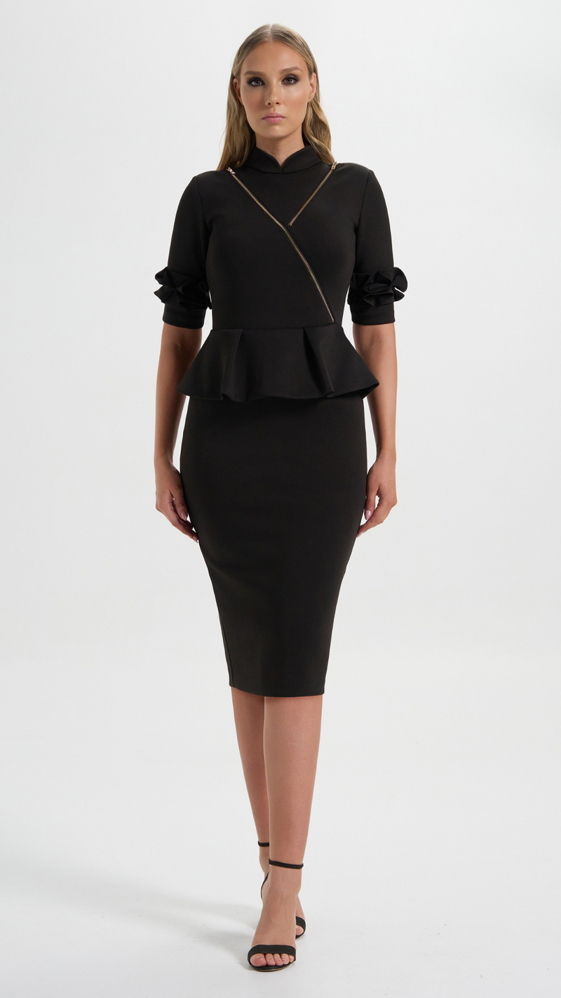 The Commandress in Black with peplum details perfect for your boardroom events (Front Details)