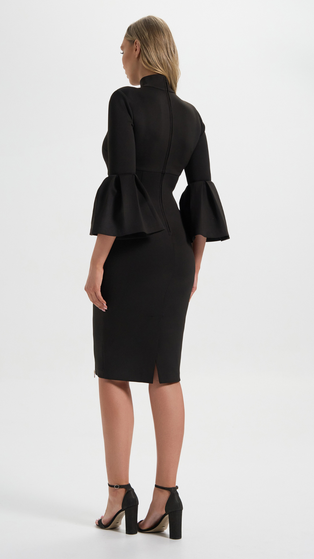 Provocateur Dress in Black with bell sleeves perfect for your next events (Back Details)