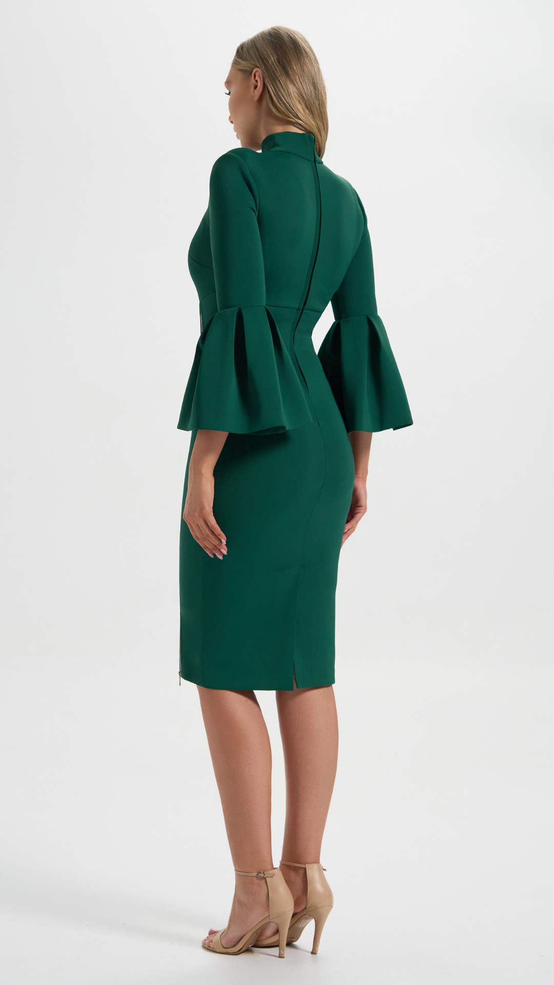 Provocateur Dress in Green with bell sleeves perfect for your next events (Back Details)