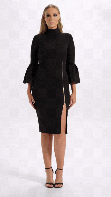 Provocateur Dress in Black with bell sleeves perfect for your next events (Full Details)