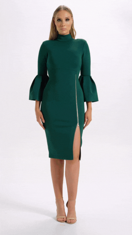 Provocateur Dress in Green with bell sleeves perfect for your next events (Full Details)