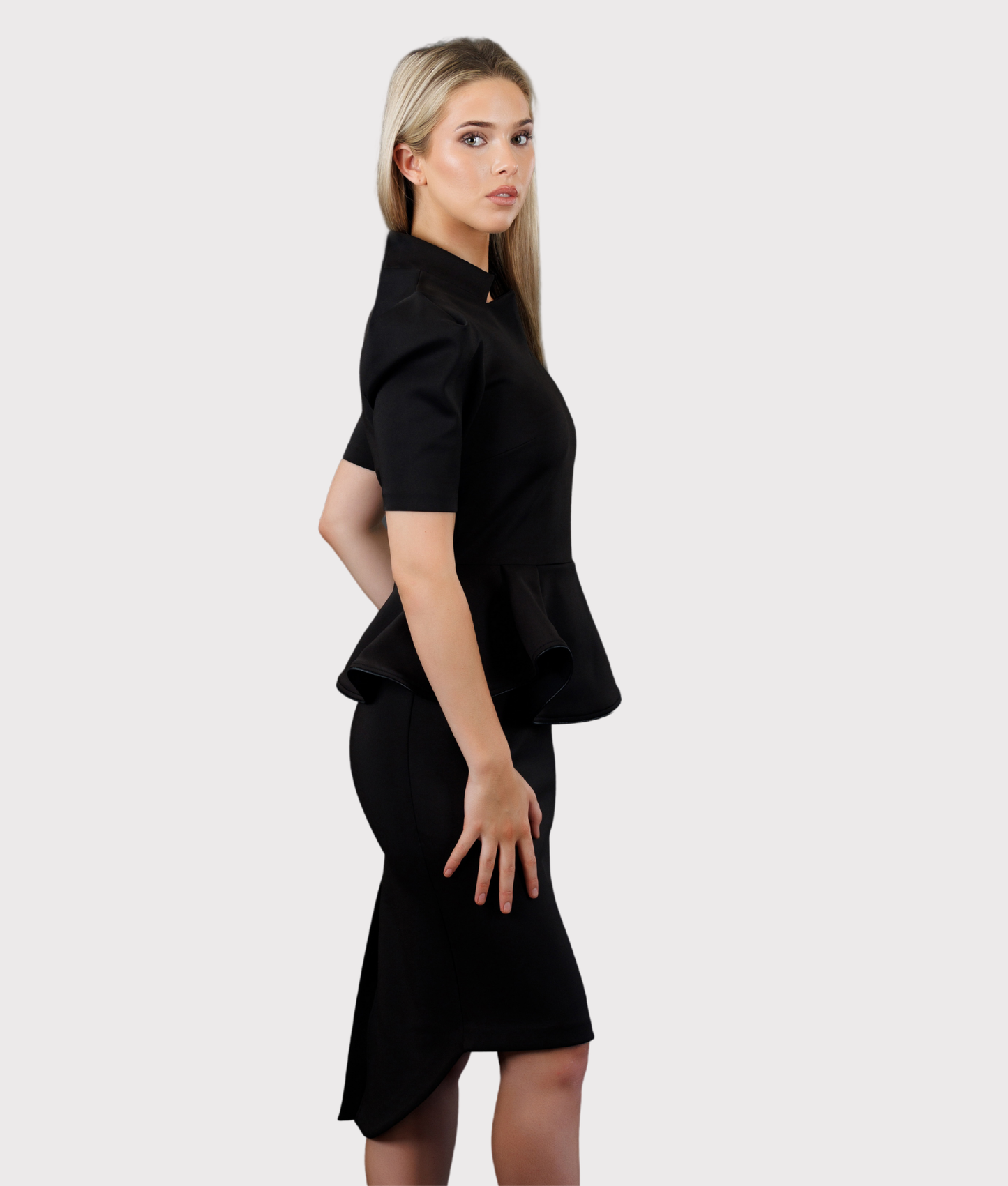 Peplum Dress with Long Back (Black)
