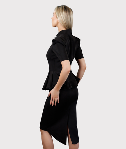 Peplum Dress with Long Back (Black)
