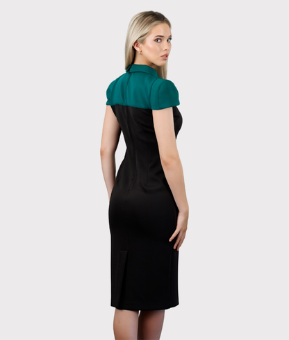 Two-Tone Midi Structured Dress (Green on Black)